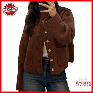 Chunky Knit Cardigan with Pockets, Mock Neck, Open Front Winter Sweater